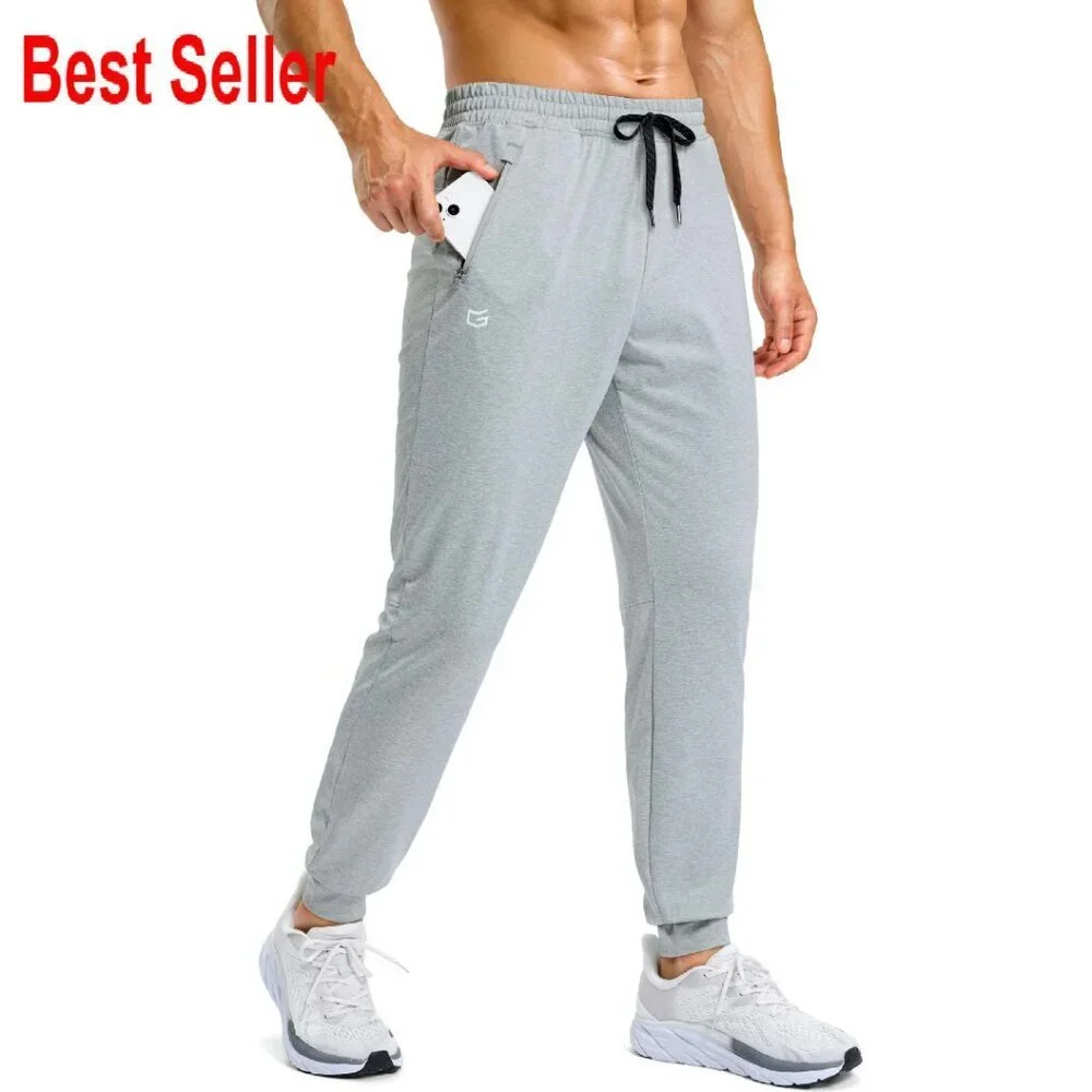 Men's Tapered Joggers Stretch Athletic Sweatpants Zipper Pockets Quick Dry